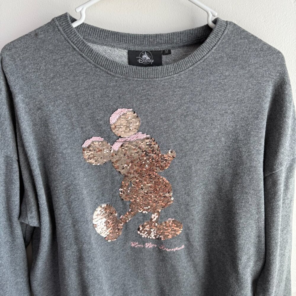 Disneyland Hong Kong Gray Rose Gold Sequin Pullover Sweatshirt - Picture 5 of 7